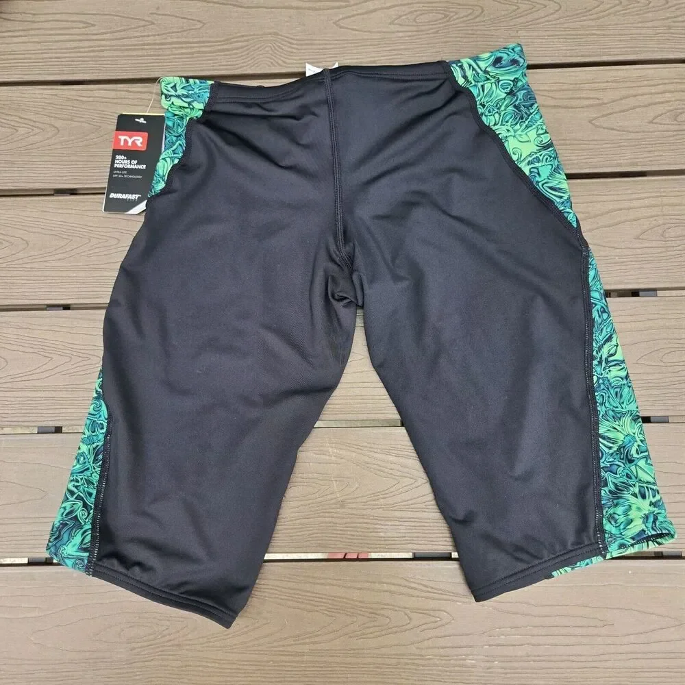 TYR Durafast Nebulous Drawstring Green/black Swim Jammer Size 32 New